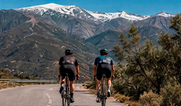 Cyclists training on mountain roads in Granada
